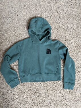 Girls North Face Teal Cropped Hoodie Size Medium (10)